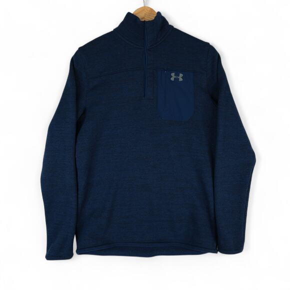 Under Armour Fleece Jacket Mens M Blue Specialist Henley 2.0 1/4 Snap ColdGear - Picture 2 of 9